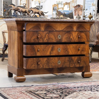 Louis Philippe Burl Wood Chest – Rounded Feet & Breccia Marble Top
