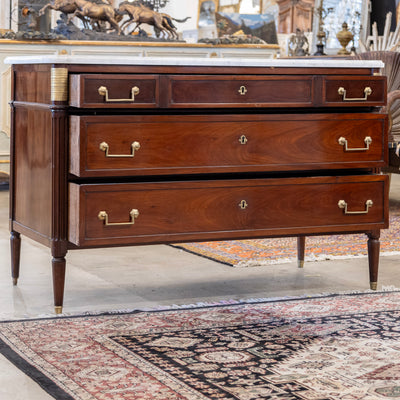 Louis XVI St. Charles 3-Drawer Chest – Burl Wood & White Marble Top