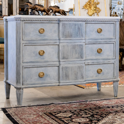 Swedish 3-Drawer Chest – Distressed Blue Finish & Faux Marble Top