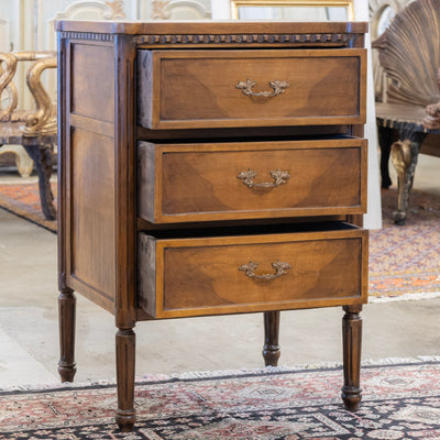 Louis XVI Burl Wood Nightstand – Leaf Brass Pulls