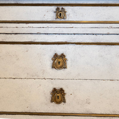 Louis XVI 3-Drawer Chest – White Distressed Finish with Marble Top