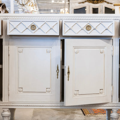 Swedish Four-Door Sideboard –  Lattice Carved Detail in Dove White