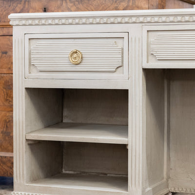 Swedish Painted Vanity – Fluted Drawers & Open Shelf in French Grey