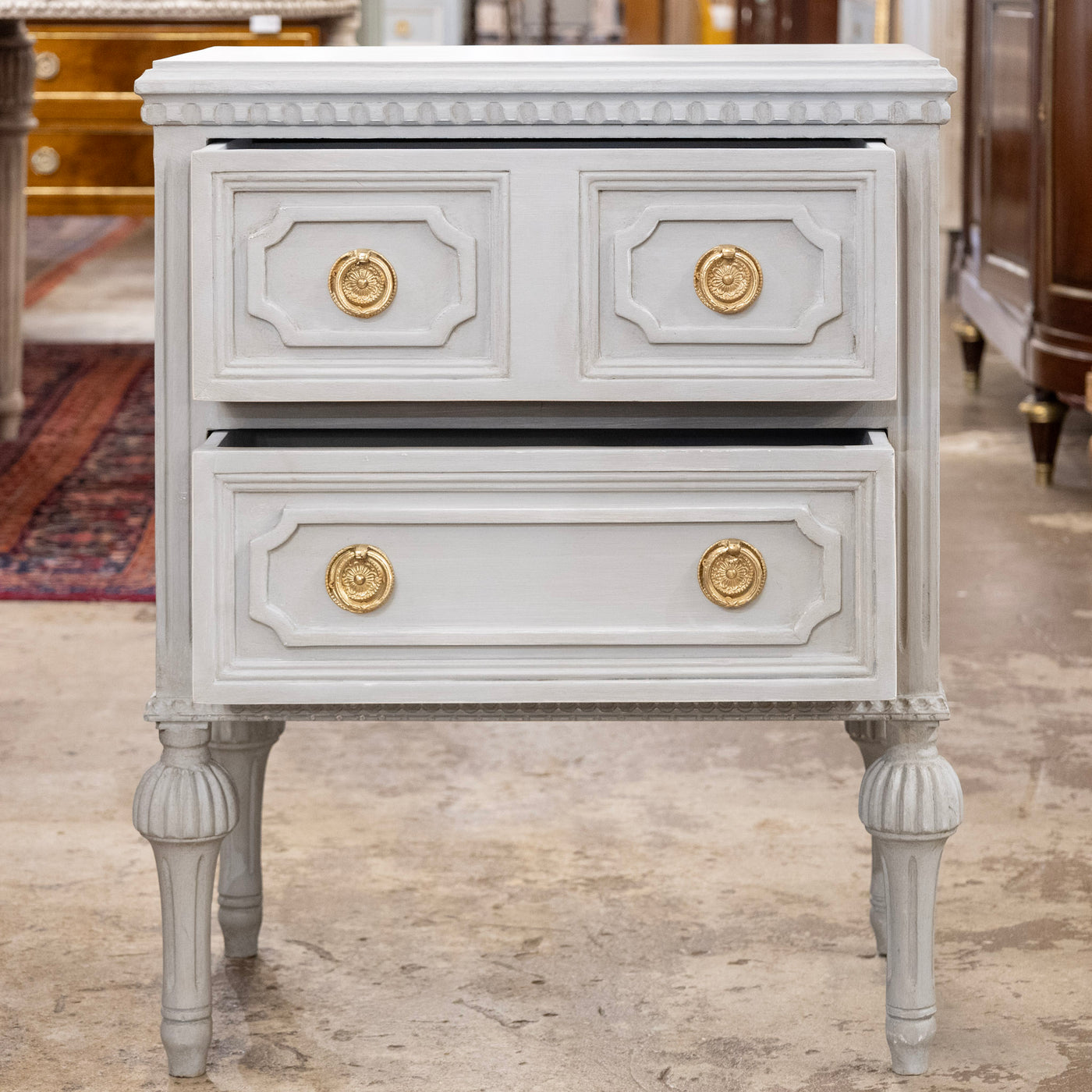 Swedish Painted 2-Drawer Short Nightstand – French Grey
