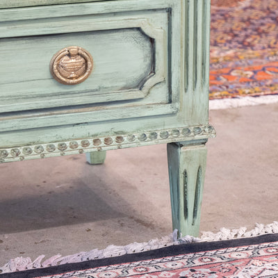Swedish 3-Drawer Carved Chest – Distressed Green Finish
