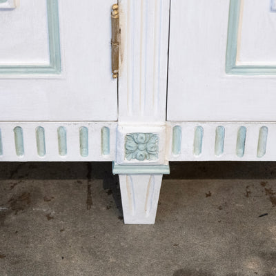 Swedish White Painted Sideboard with Blue Accents