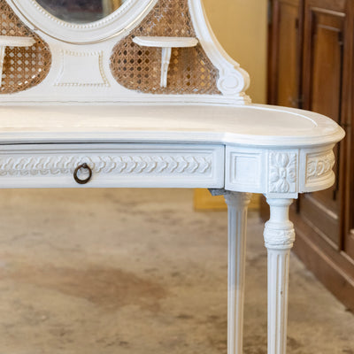 Swedish White Vanity – Oval Mirror & Cane Panels