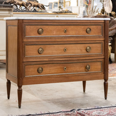 18th century Louis XVI Chest – Brass Trim & White Marble Top