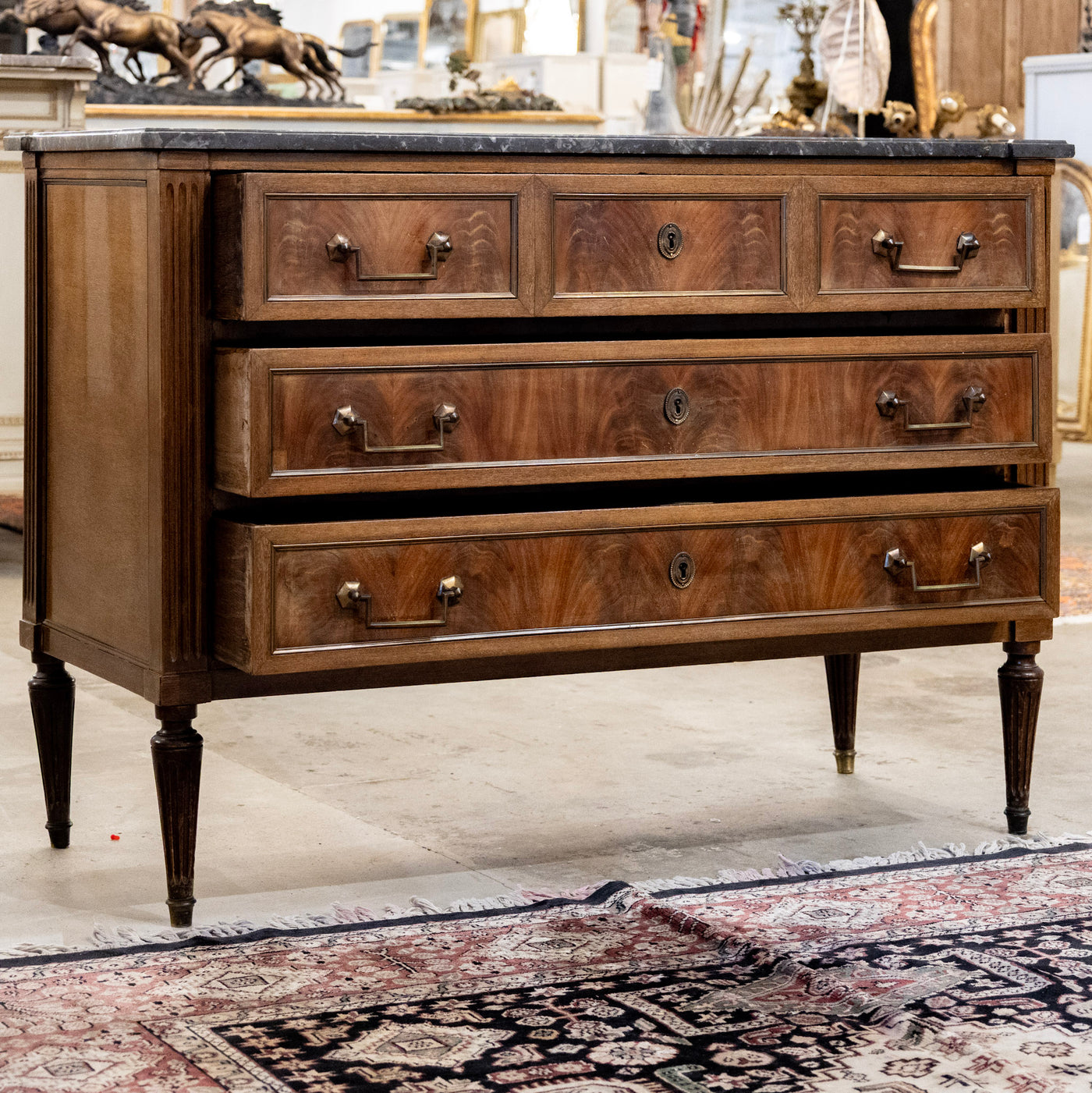 18th Century Louis XVI Dark Wood Chest – Black Marble Top