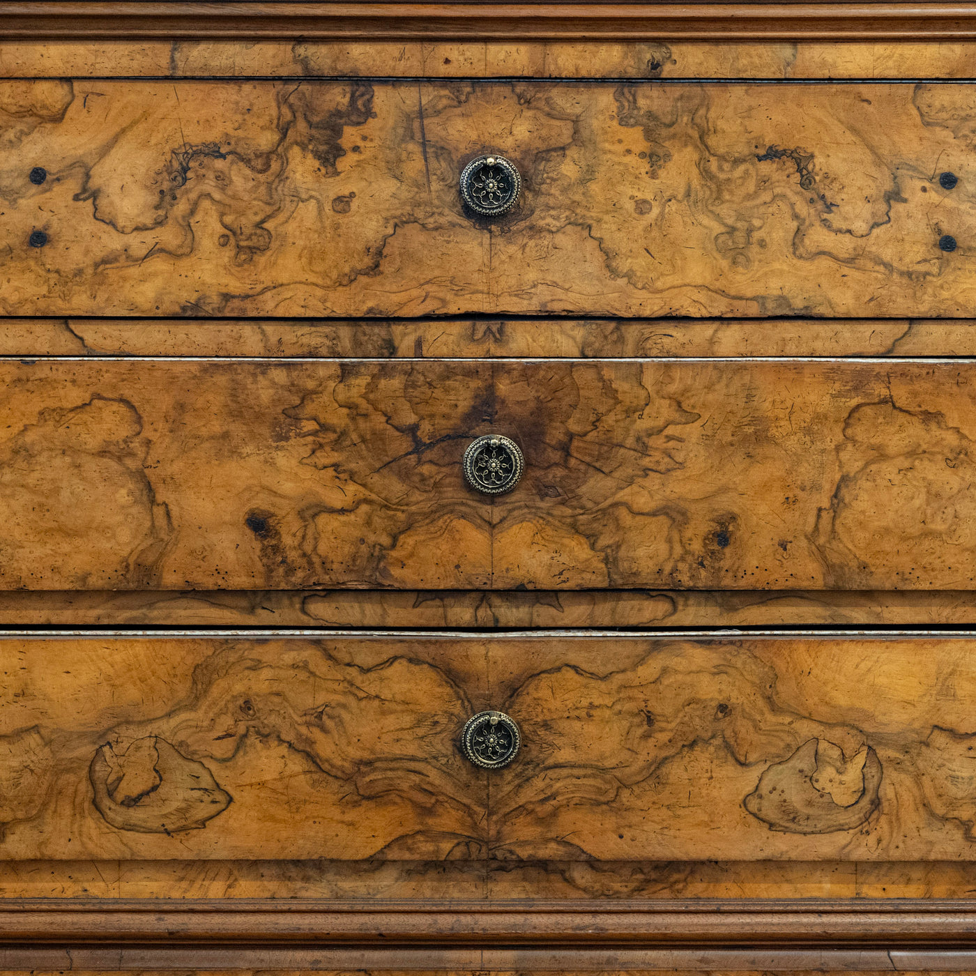 Louis Philippe Marbled Burl Wood Chest – Black Marble Top