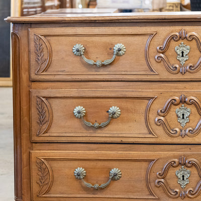 18th Century Wood Chest – Hand-Carved Details & Brass Rosette Pulls