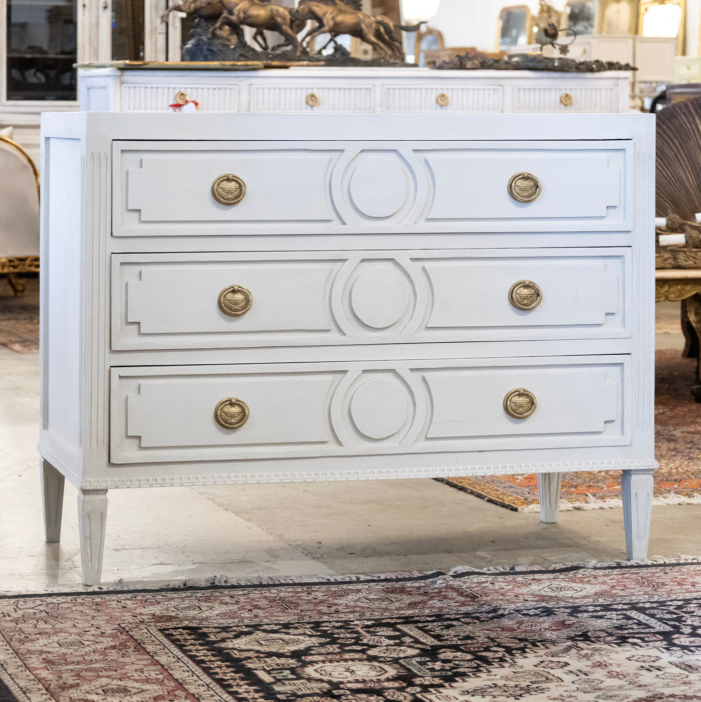 Swedish 3-Drawer Chest – Circular & Closed Block Trim in Dove White ...