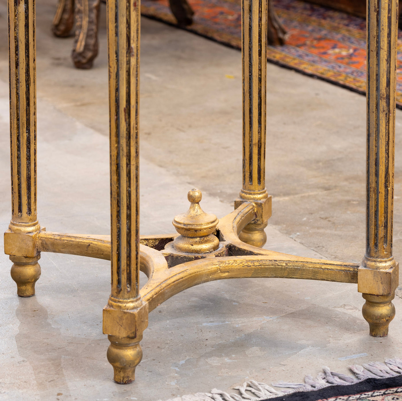 Louis XVI Side Table – Carved Trim & Dark Marble Top