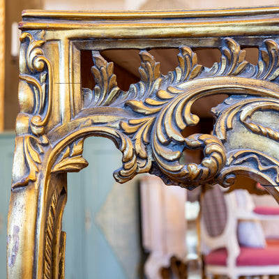 Louis XV Ornate Console Table – Detailed Gold Carvings & White Marble Top