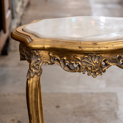 Louis XV Gilded Side Table – Carved Shell & White Marble Top