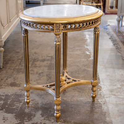 Louis XVI Gilded Oval Side Table – White Marble Top