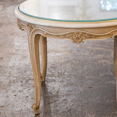 Louis XV Round Coffee Table – Ivory Finish & Glass Top