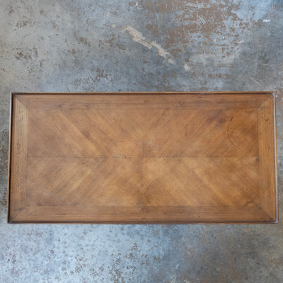 Louis XV Walnut Coffee Table – Slide-Out Leather Panel & Chevron Inlay