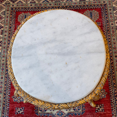 Louis XV Round Gilded Coffee Table – Carved Base & White Marble Top