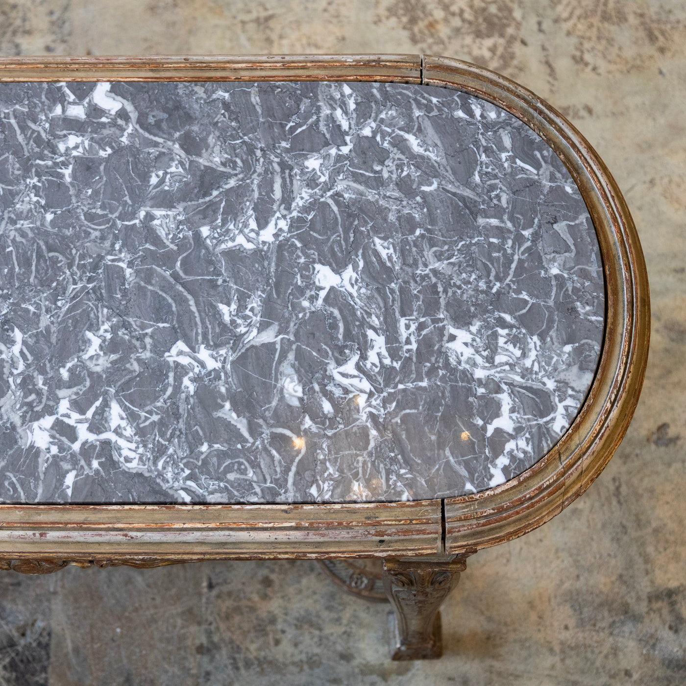 Italian Oval Coffee Table – Gilded Carvings & Gray Marble Top