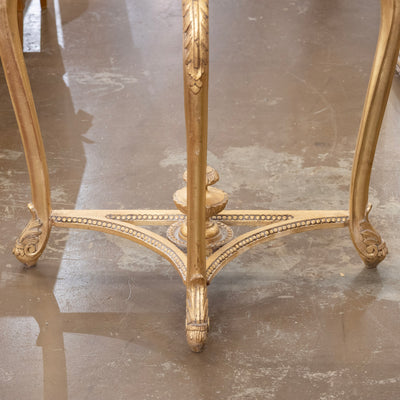 Louis XV Style Gilded Demilune Console Table – White Marble Top & Carved Trim