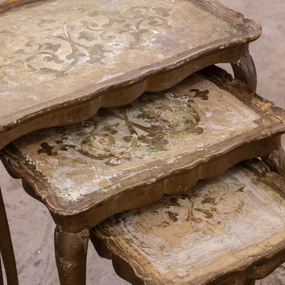 Hand-Painted Italian Nesting Tables – Scalloped Edges & Floral Detailing