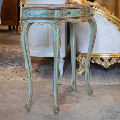 Italian Painted Console Table – Green with Floral Motifs & Gilded Accents