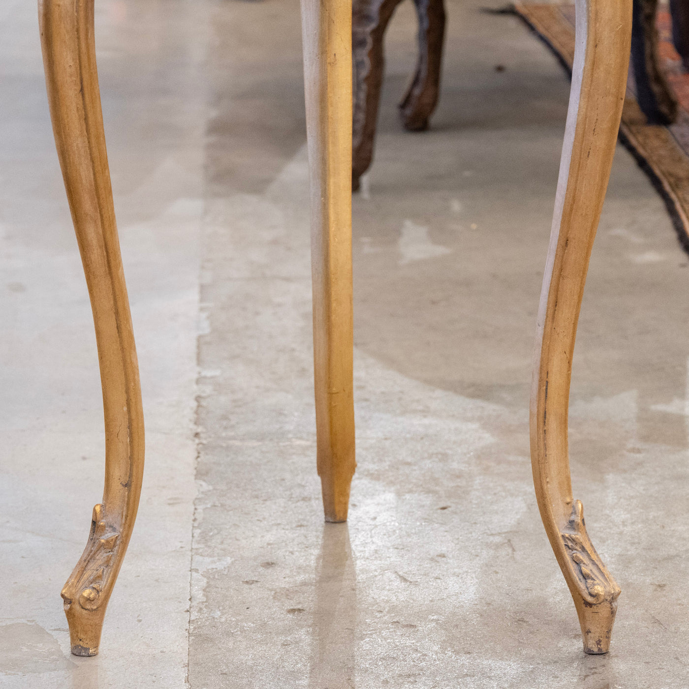Louis XV Gilded Triangular Side Table – White Marble Top