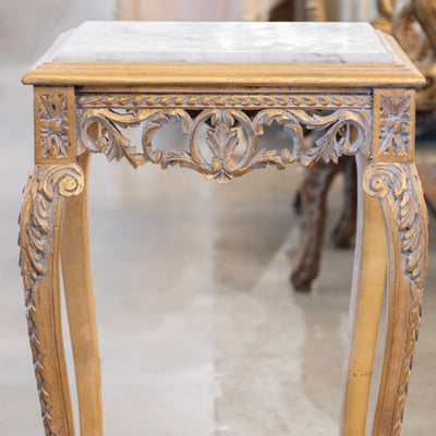Louis XV Gilded Square Side Table – White Marble Top