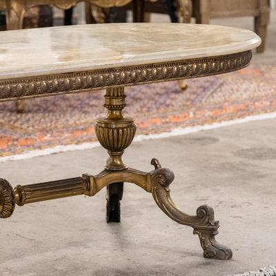 French Brass Oval Coffee Table – Green Onyx Top