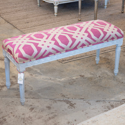 Louis XVI Grey Bench – Pink Patterned Upholstery