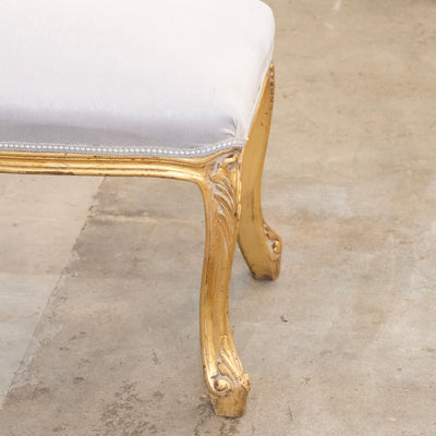 Louis XV Bench – Gold Trim & Cabriole Legs in French Grey Velvet