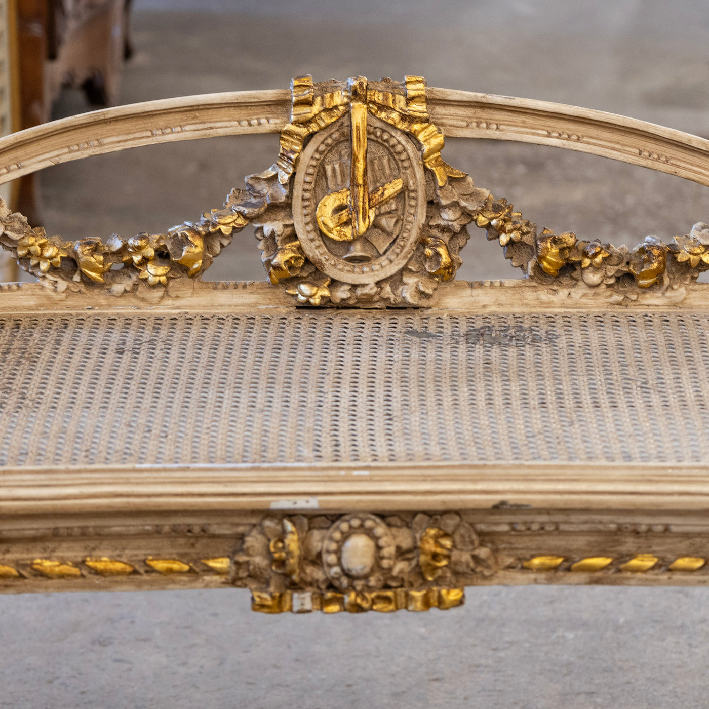 Louis XVI Gilded Cane Bench – Original Condition