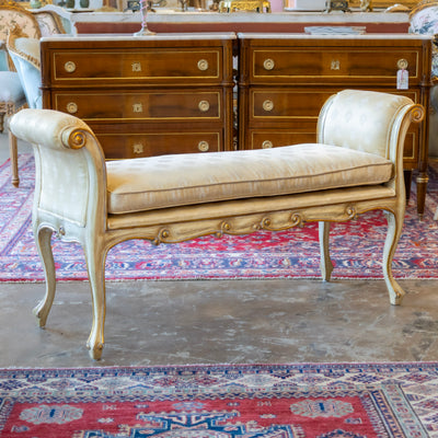 Louis XV Scroll Bench – Original Yellow Damask Upholstery