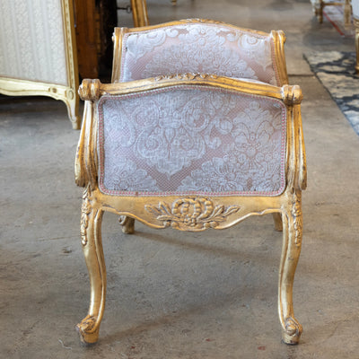 Louis XV Gilded Vanity Bench – Pink Damask Upholstery