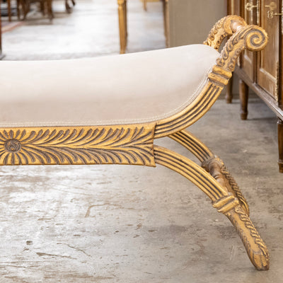 Boudoir Bench – Gilded Carvings & White Velvet Upholstery