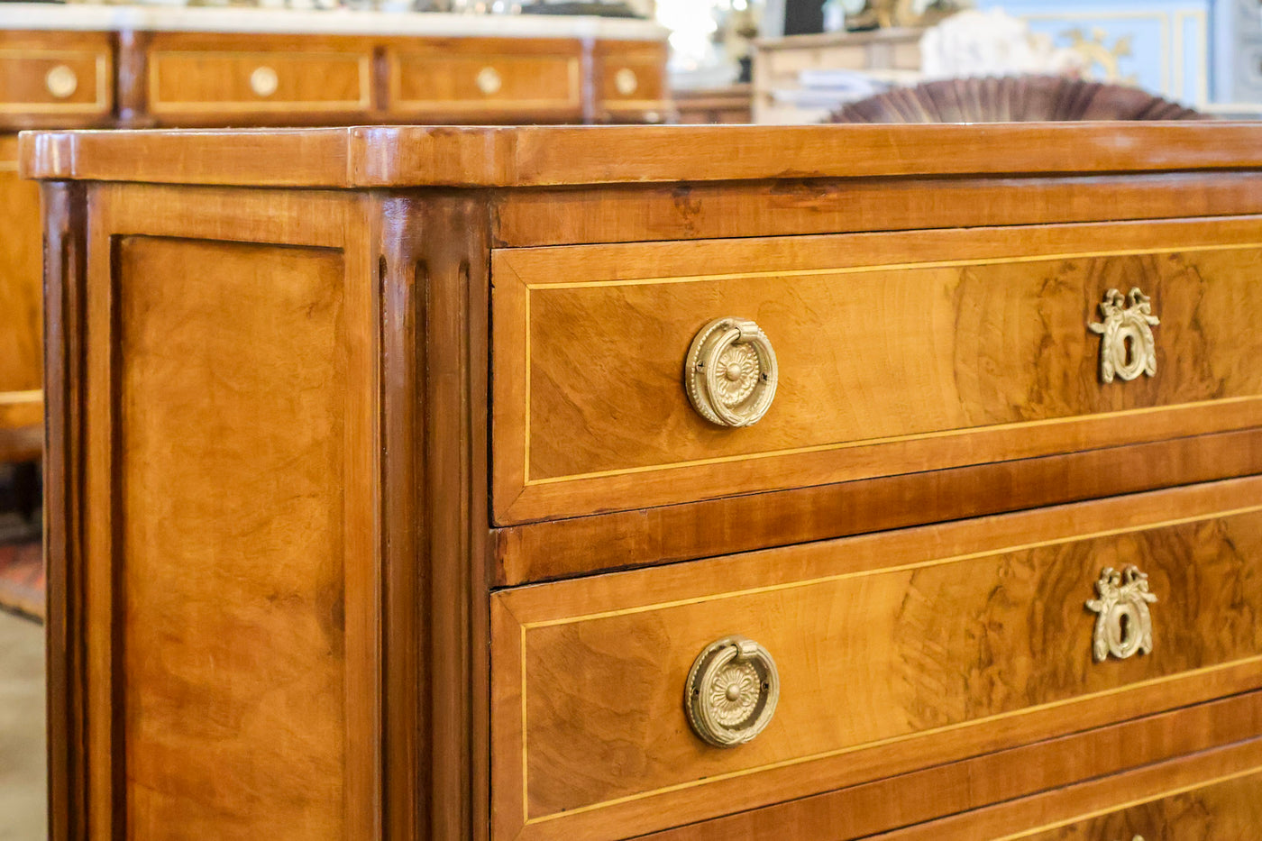 Louis XVI Tall Rounded Corner Burl Wood Nightstand (36" Wide)