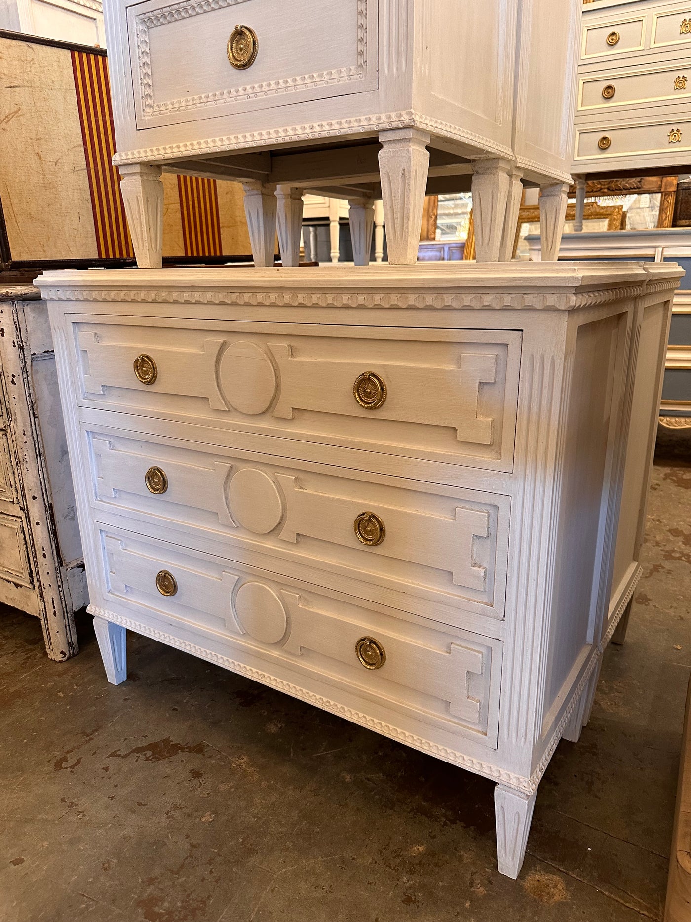 Swedish Chest with Circle Carving & Block Detail