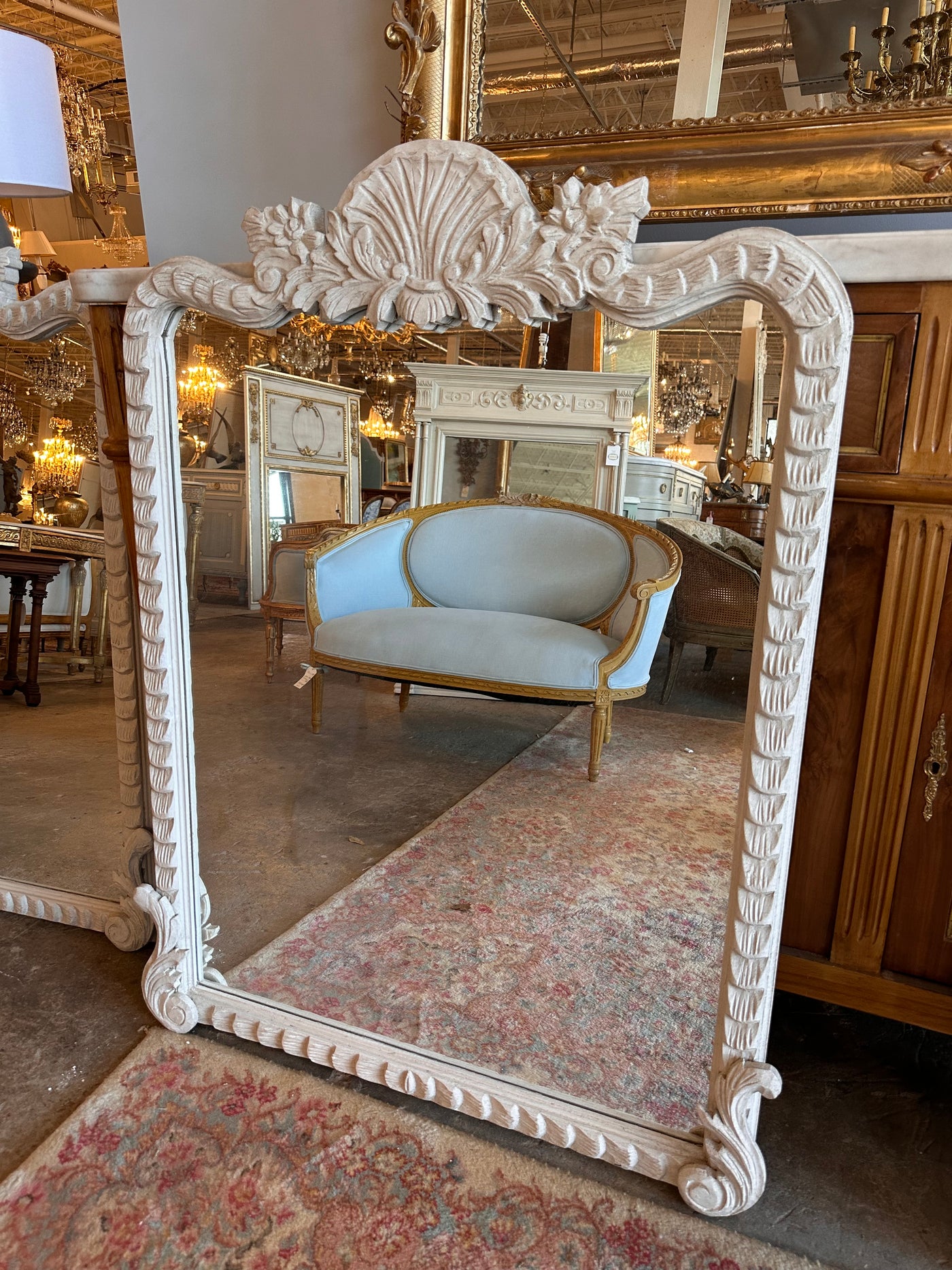 French Carved Mirror with White Finish