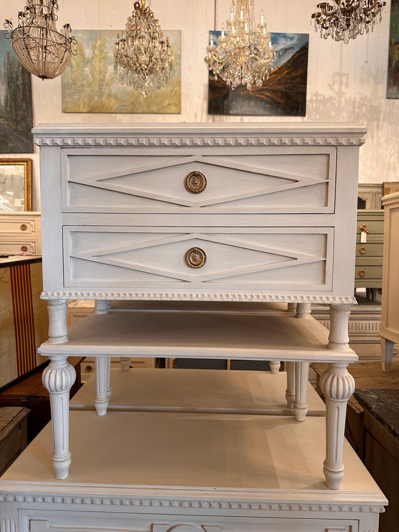 Swedish Nightstand with Carved Diamond and Shelf