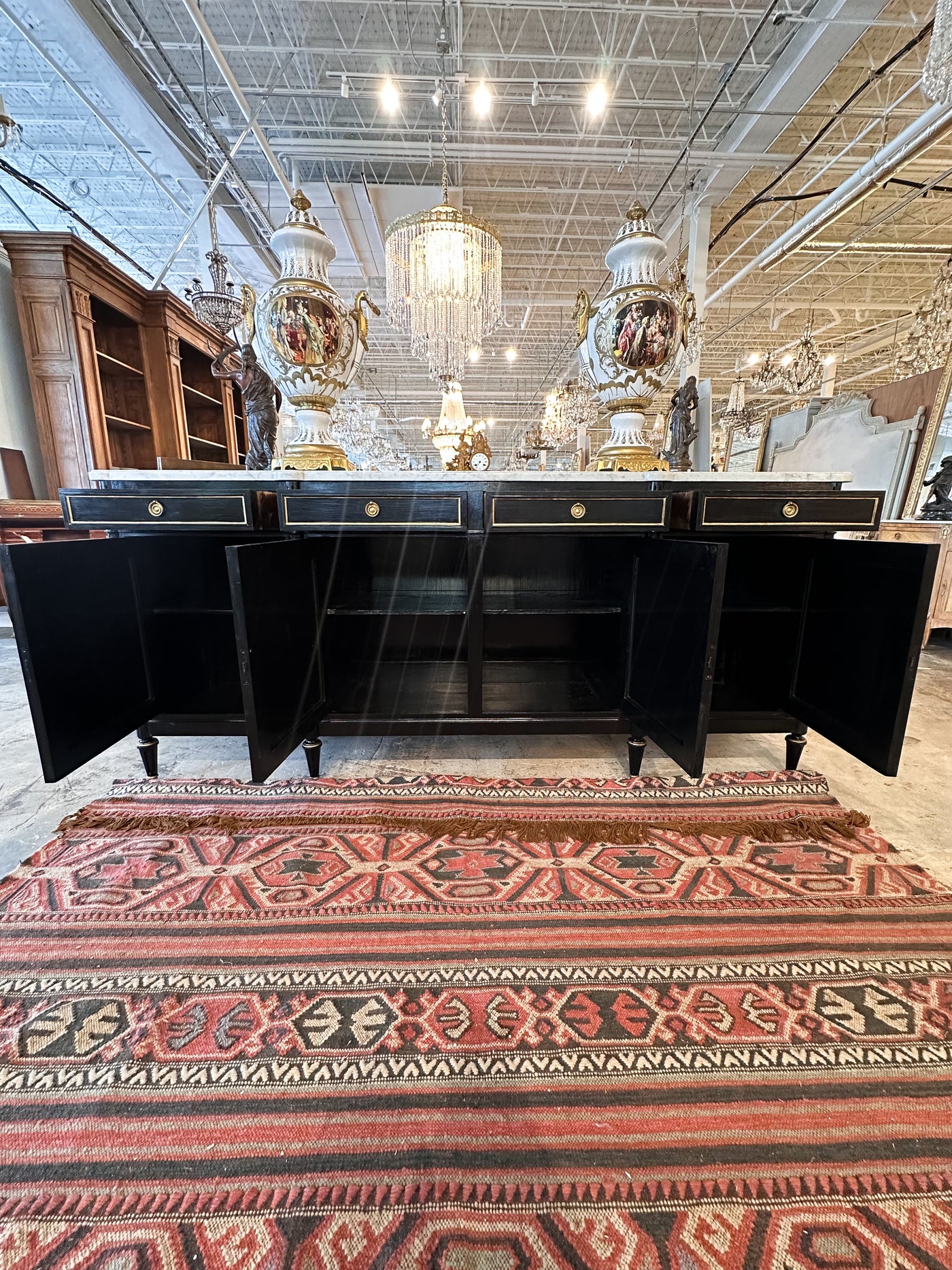 Black Lacquered Louis XVI Sideboard with White Marble