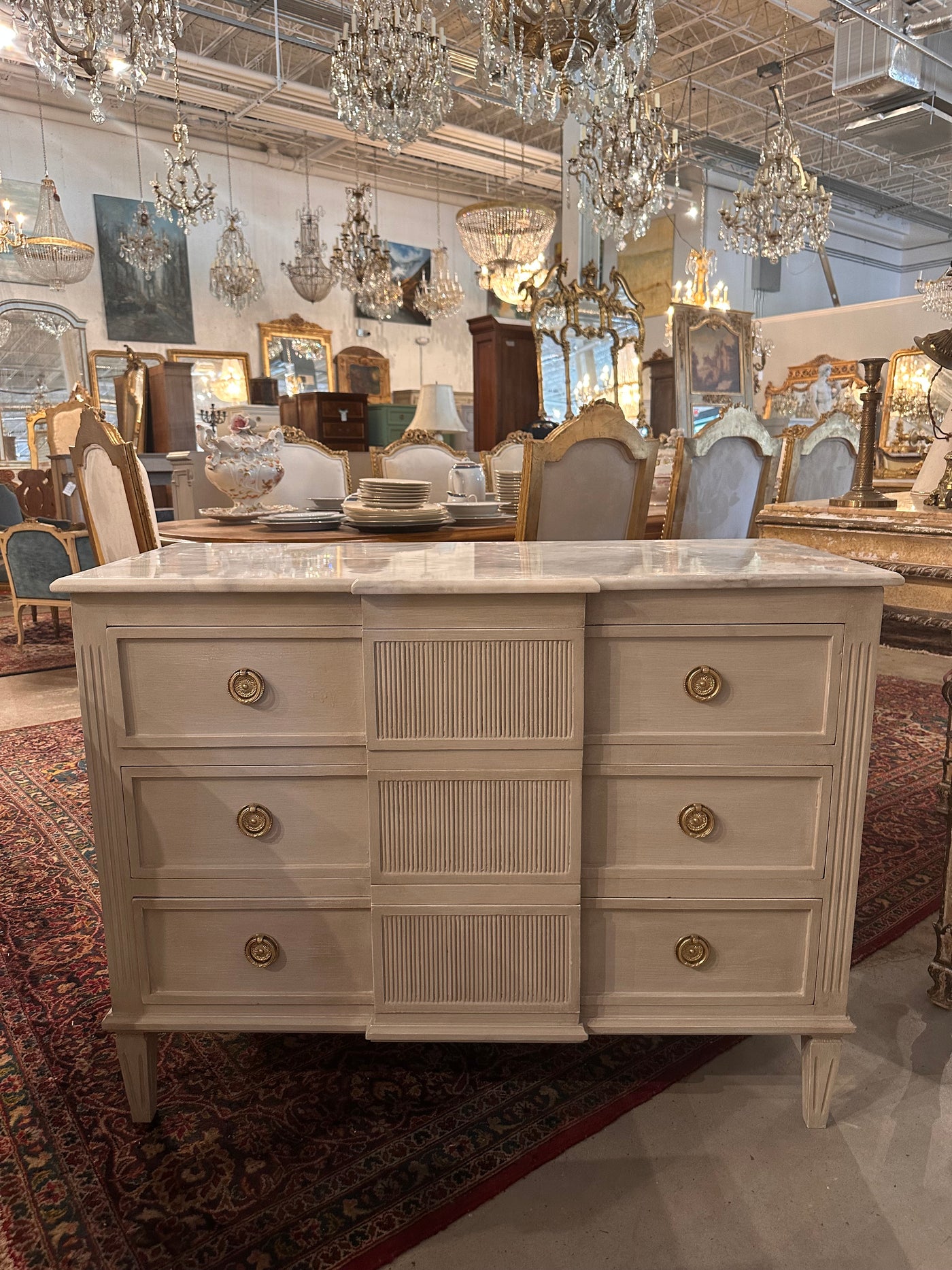 Swedish Marble Top Chest with Reeded Middle