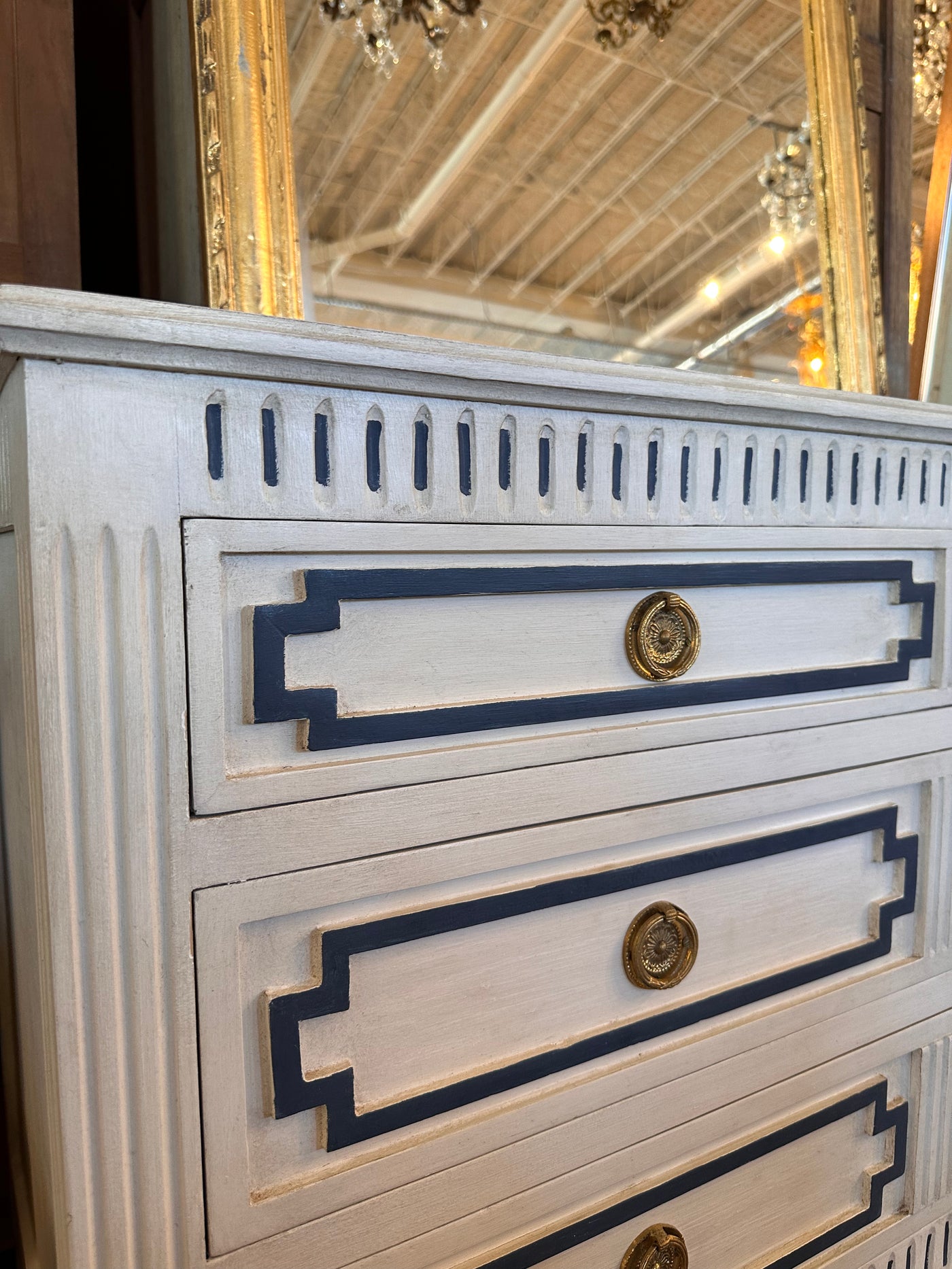 Swedish Chest of Drawers with Navy Trim