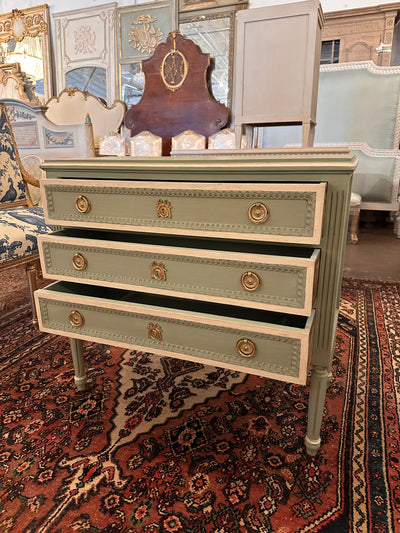 Green & White Swedish Chest with Rounded Legs