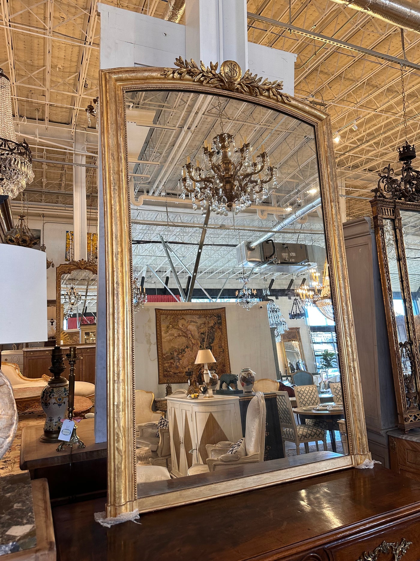 18th Century Ornate French Mirror with Beaded Trim