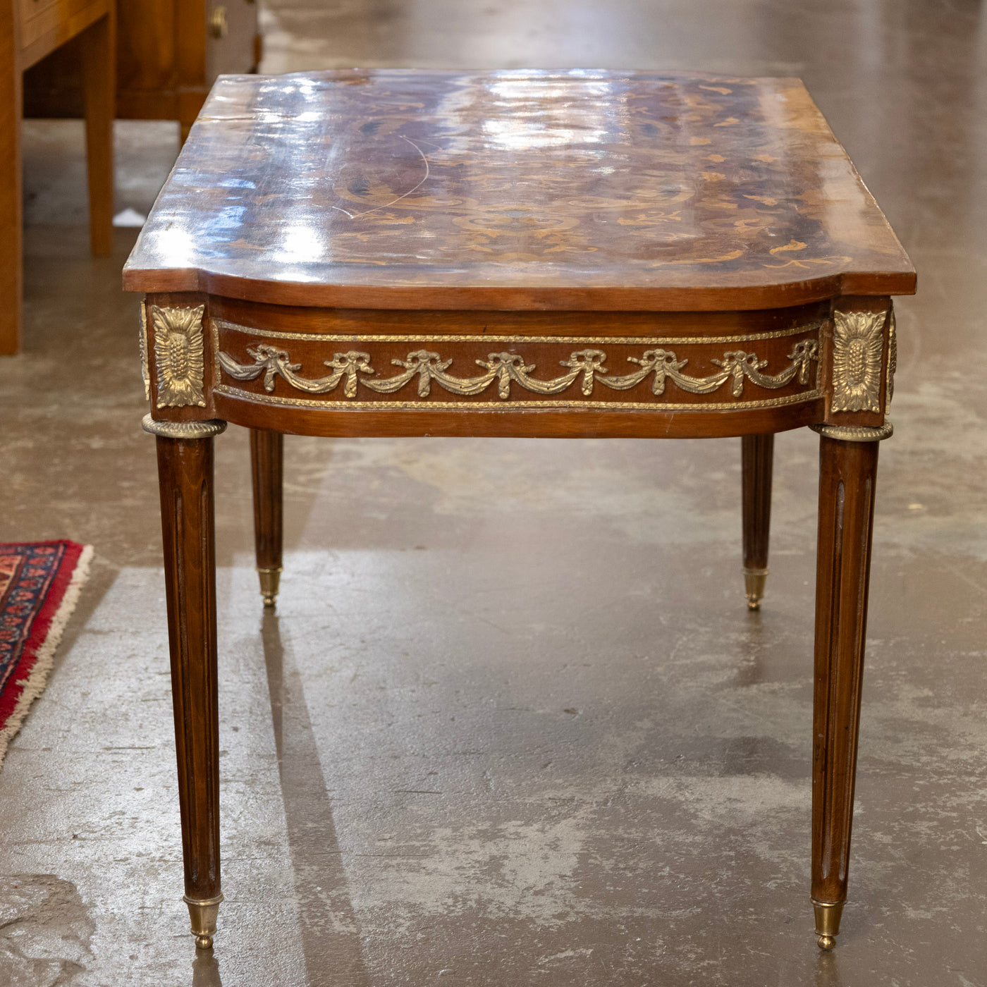 Louis XVI Lacquered Coffee Table – Bronze Mounts & Marquetry Top