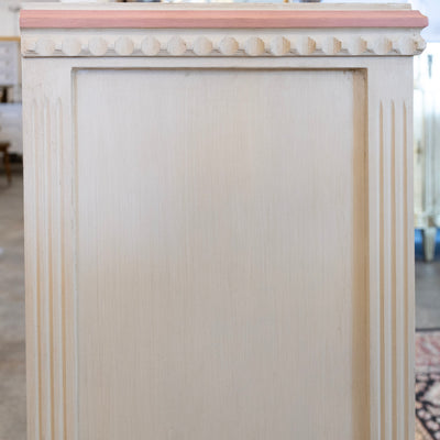 Swedish 3-Drawer Chest – Pink Greek Key Detailing & Beaded Trim in White