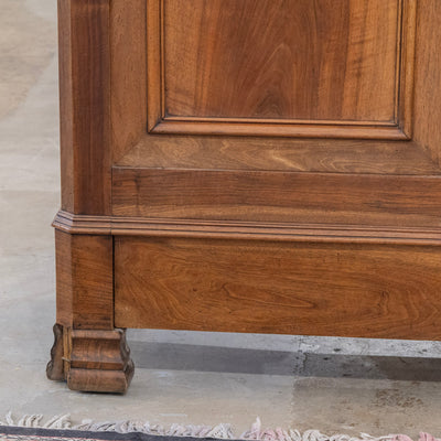 Louis Philippe Walnut Armoire – Original Red Fabric Interior with Shelves & Lower Drawer