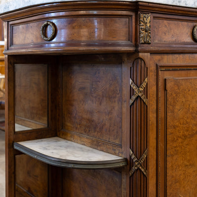 Louis XVI Burl Wood Sideboard –  Floral Interior & White Marble Top