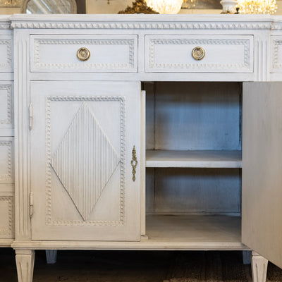 Swedish Diamond Front Buffet – Reeded Trim in Antique White